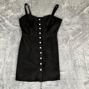 205 COLLINS Faux Suede Black Dress Snap Closure Button Down XL Punk Goth